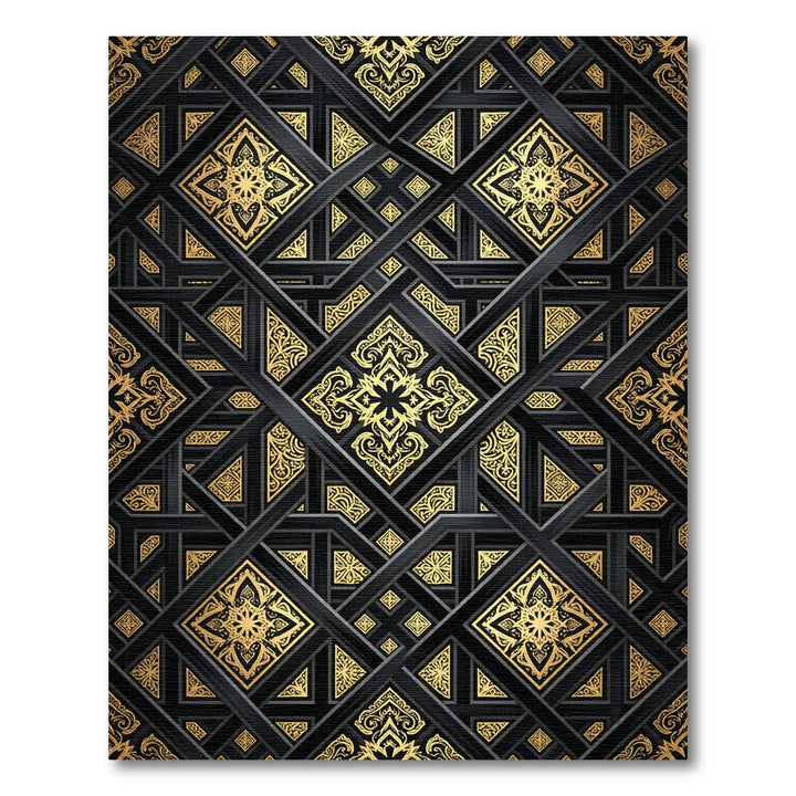 Black Gold Geometric Arabesque Relief Rug