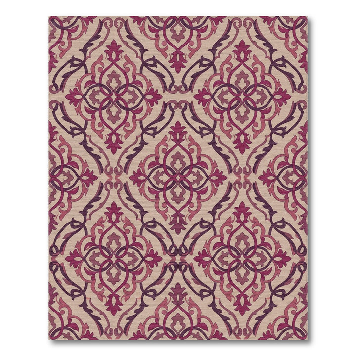 Crimson Plum Damask Scrollwork Rug