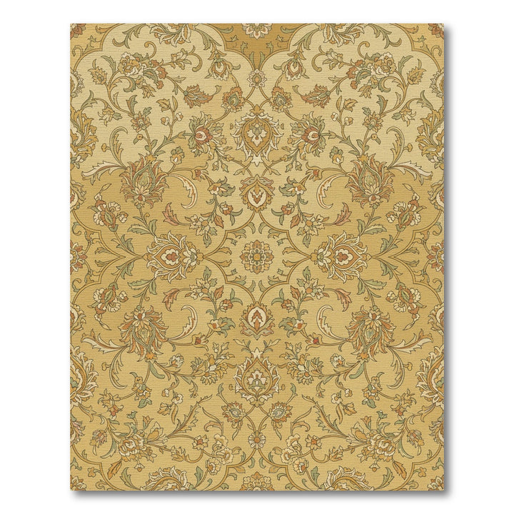 Golden Floral Medallion Scroll Work Rug