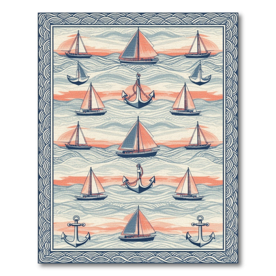 Nautical Sailboat and Anchor Area Rug