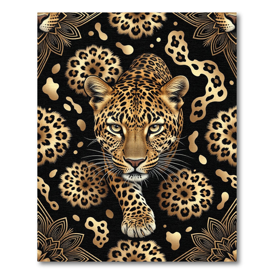Golden Leopard Floral Medallion Rug