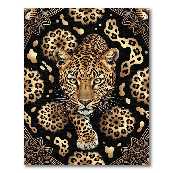 Golden Leopard Floral Medallion Rug