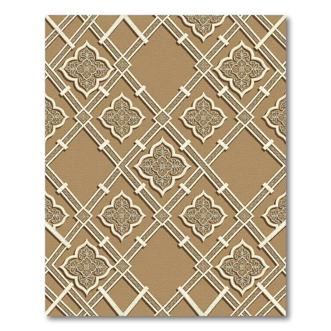 Ornate Gold Lattice Floral Rug