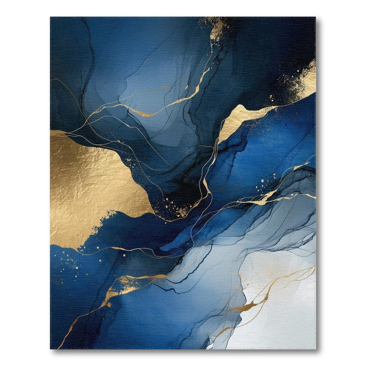 Blue Gold Abstract Fluid Area Rug