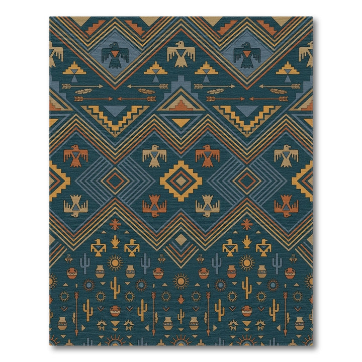 Teal Earth Tones Thunderbird Geometric Rug