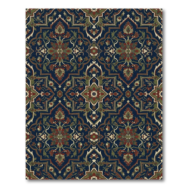Deep Blue Floral Medallion Rug