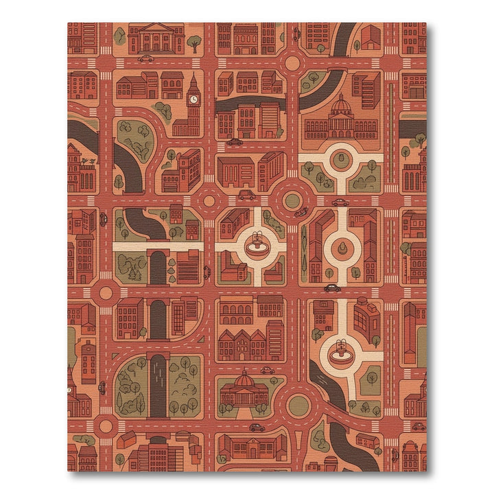 Urban Cityscape Red And Tan Map Rug