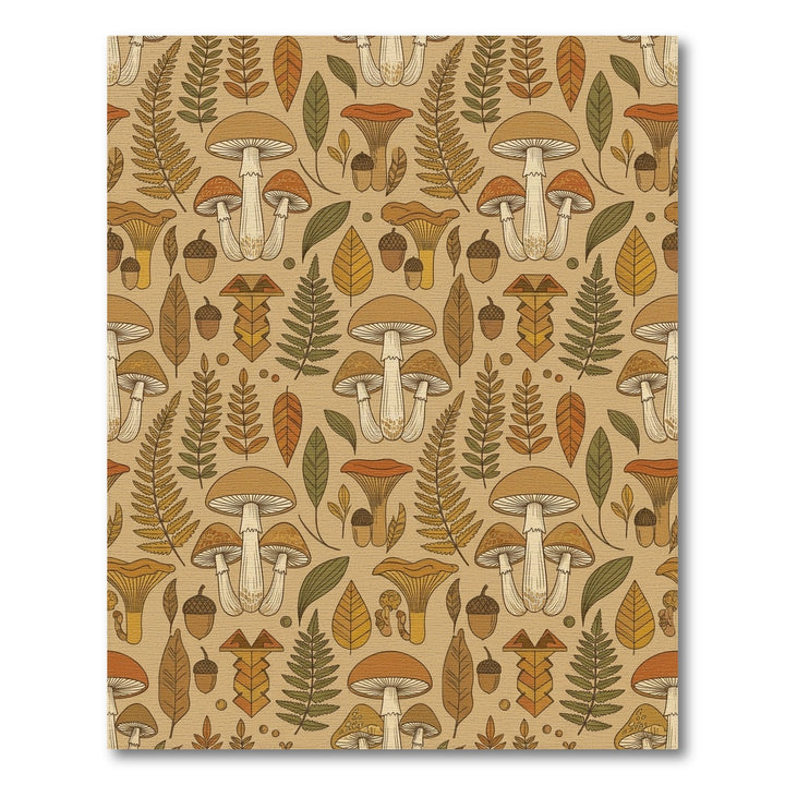 Earthy Autumn Mushroom Fern Acorn Rug