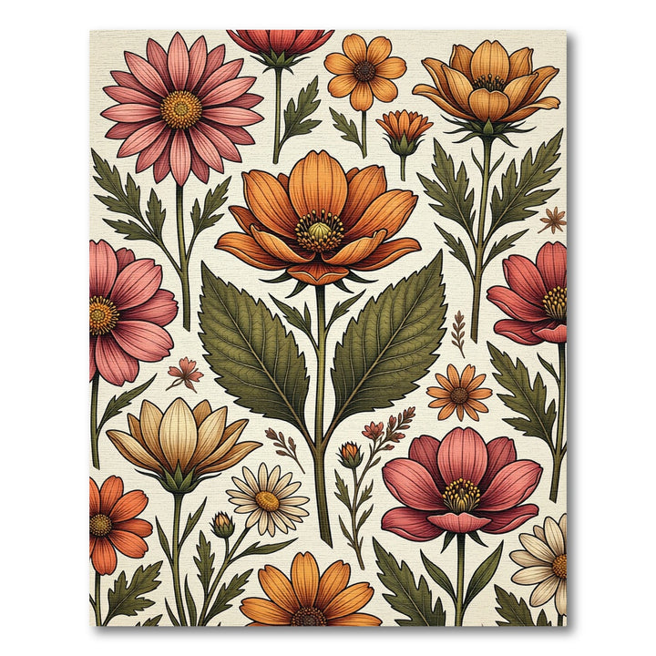 Vibrant Coral Orange Floral Botanical Rug