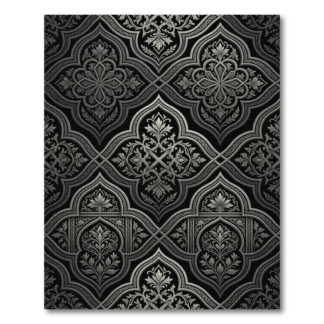 Ornate Black Silver Arabesque Rug