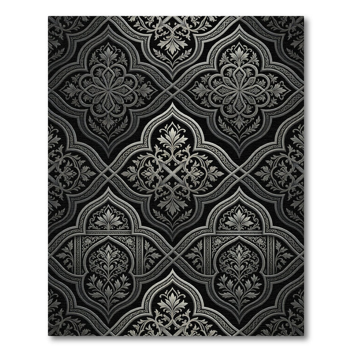 Ornate Black Silver Arabesque Rug