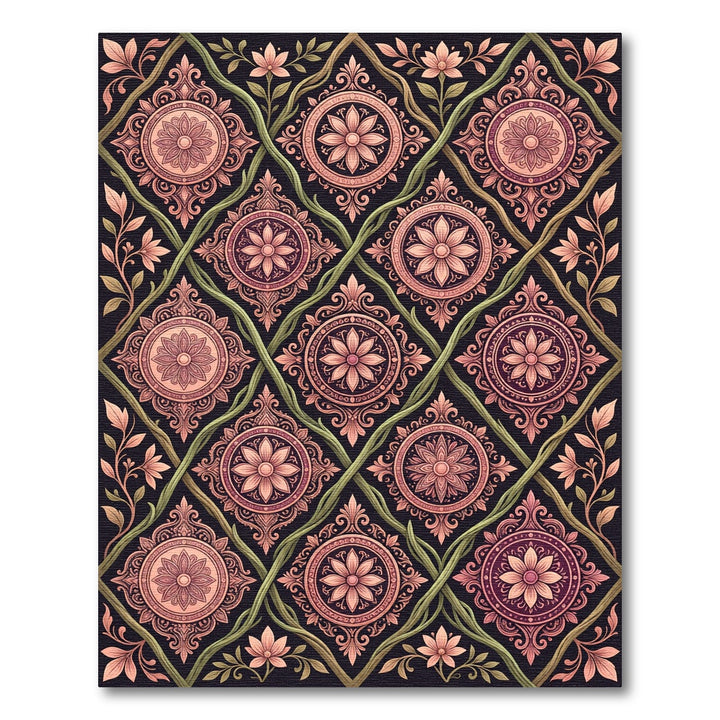 Rose Gold Floral Medallion Lattice Rug
