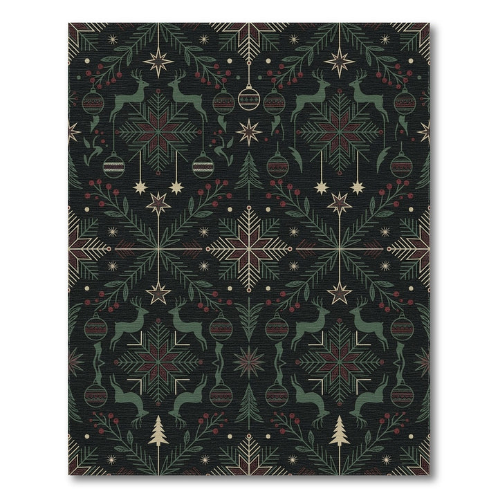 Deep Green Red Reindeer Ornaments Stars Rug