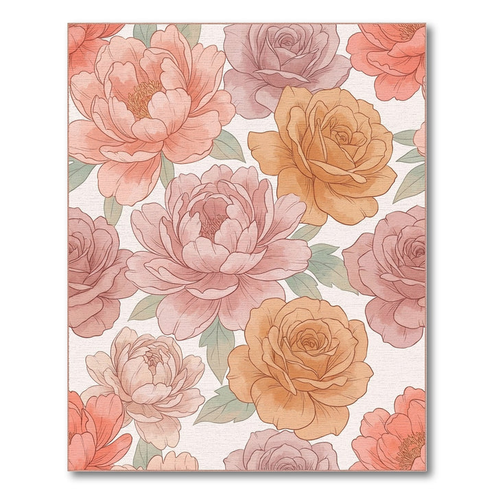 Soft Peach Rose Peony Watercolor Blend Rug