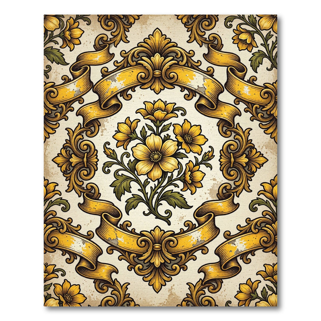 Golden Floral Baroque Ribbon Rug