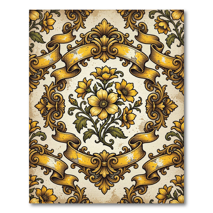Golden Floral Baroque Ribbon Rug