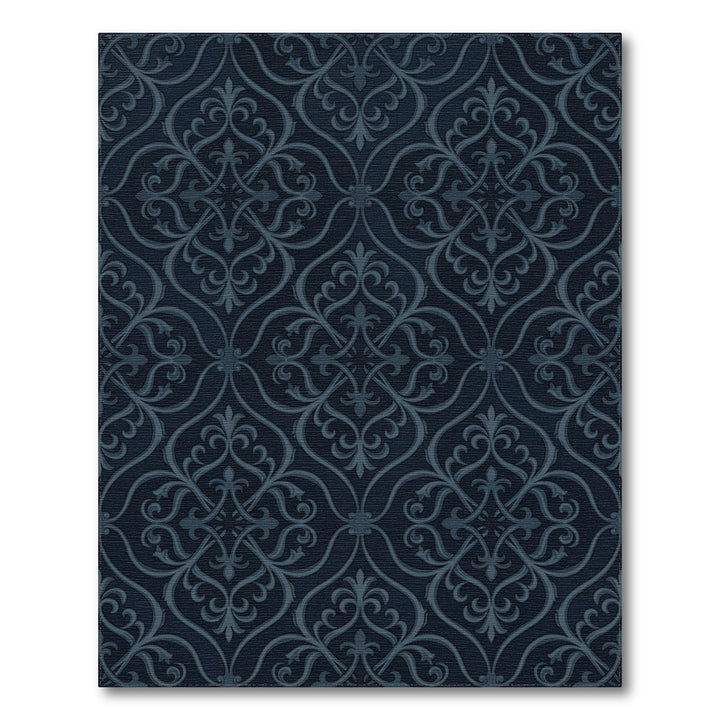 Deep Blue Ornamental Damask Vine Rug