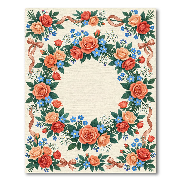 Coral Peach Rose Floral Wreath Rug