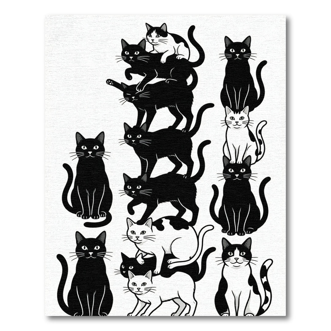Whimsical Black White Cat Collage Rug