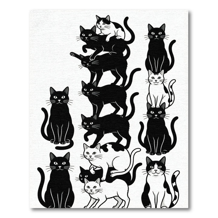 Whimsical Black White Cat Collage Rug