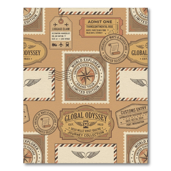 Global Odyssey Vintage Travel Stamp Rug