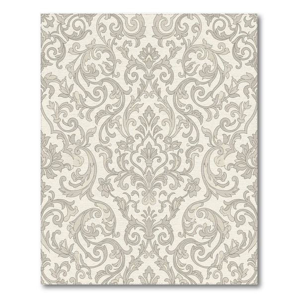 Cream Grey Ornate Damask Scroll Work Rug