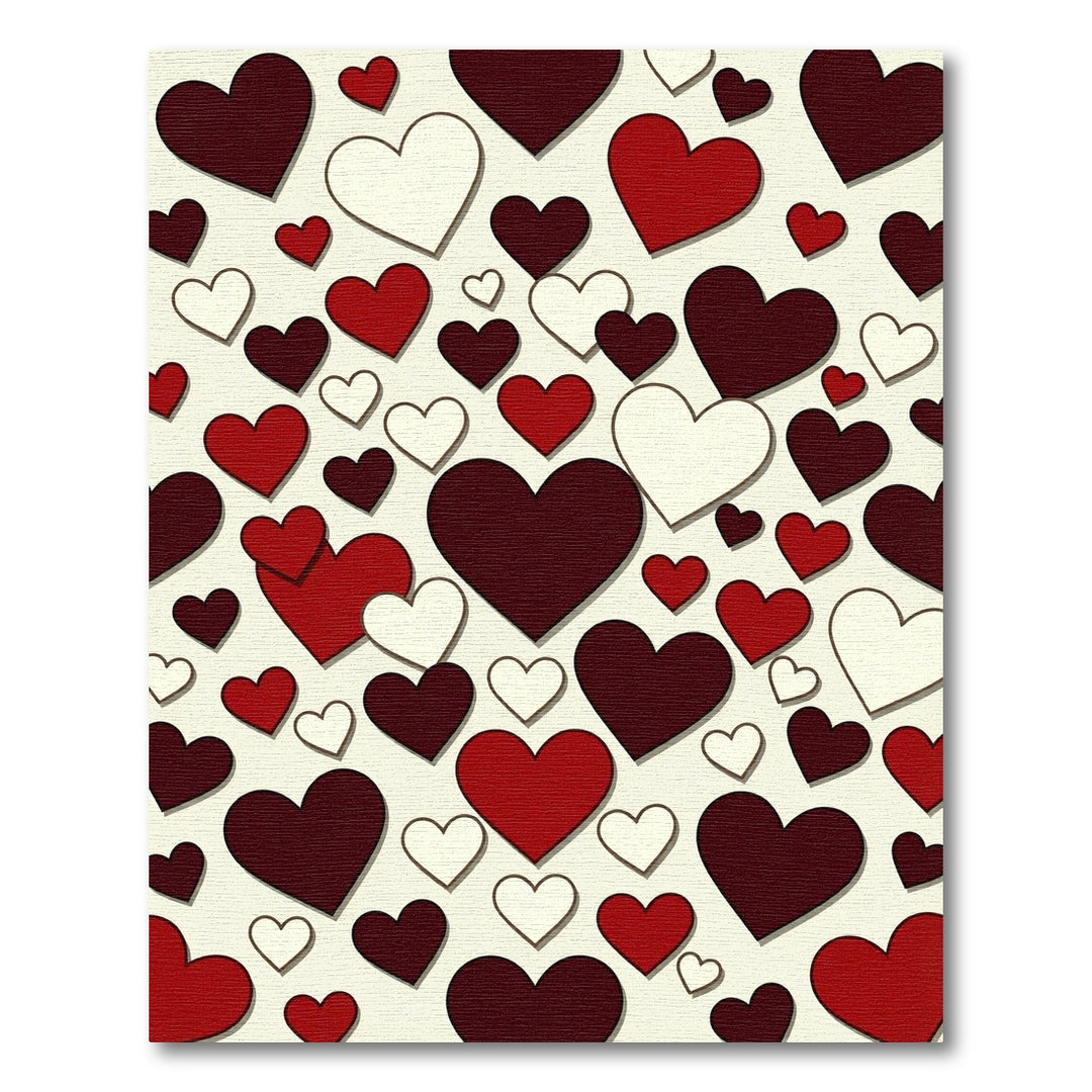 Romantic Burgundy Red White Hearts Rug