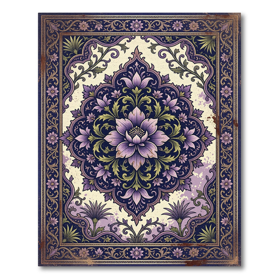 Purple Floral Medallion Mandala Rug