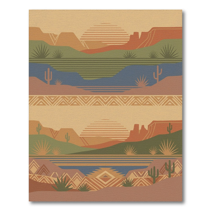 Desert Sunset Landscape with Geometric Accents Rug