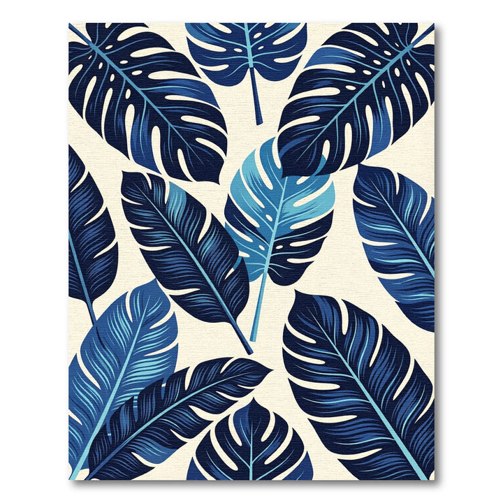 Deep Blue Tropical Monstera Leaf Rug