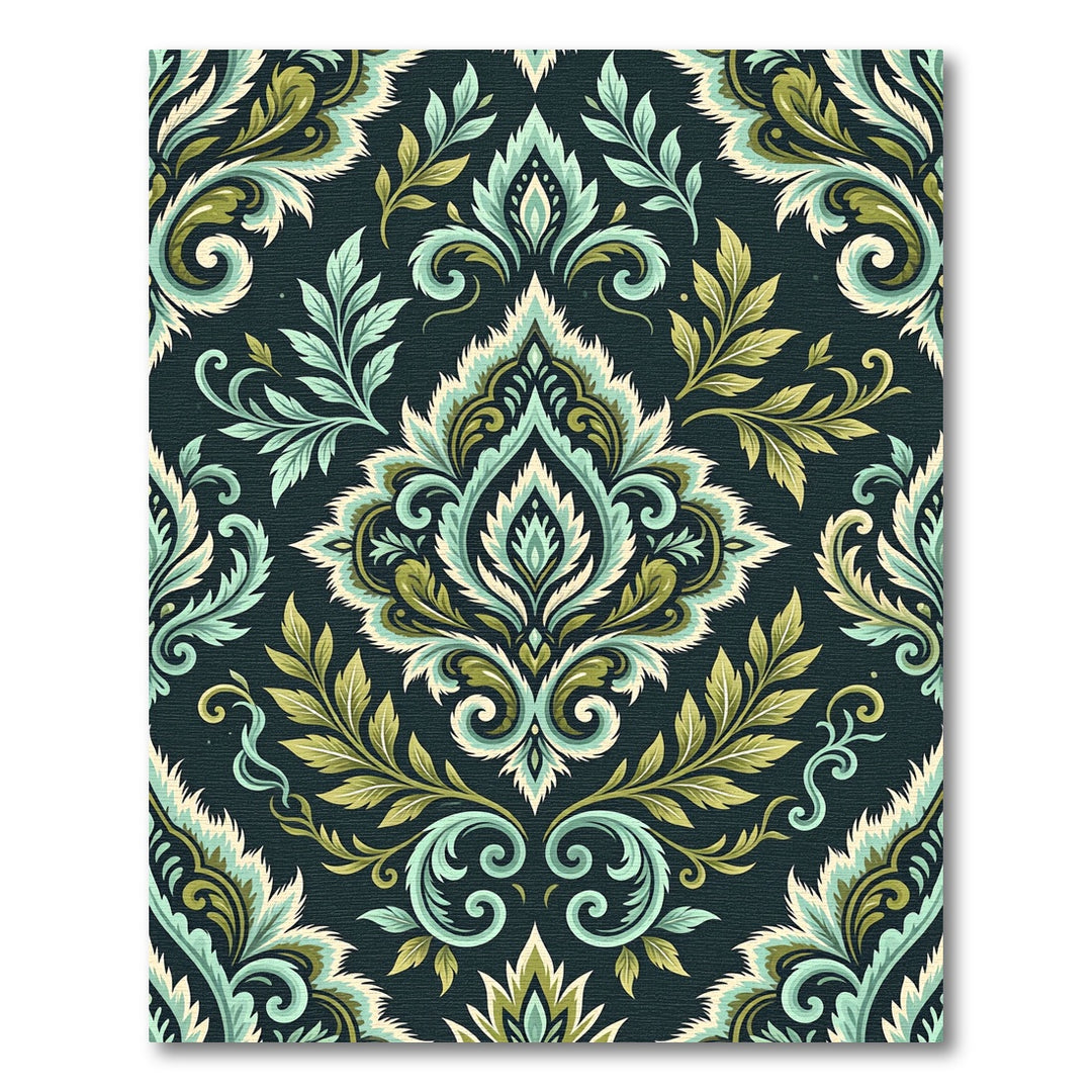 Classic Teal and Gold Floral Scroll Rug