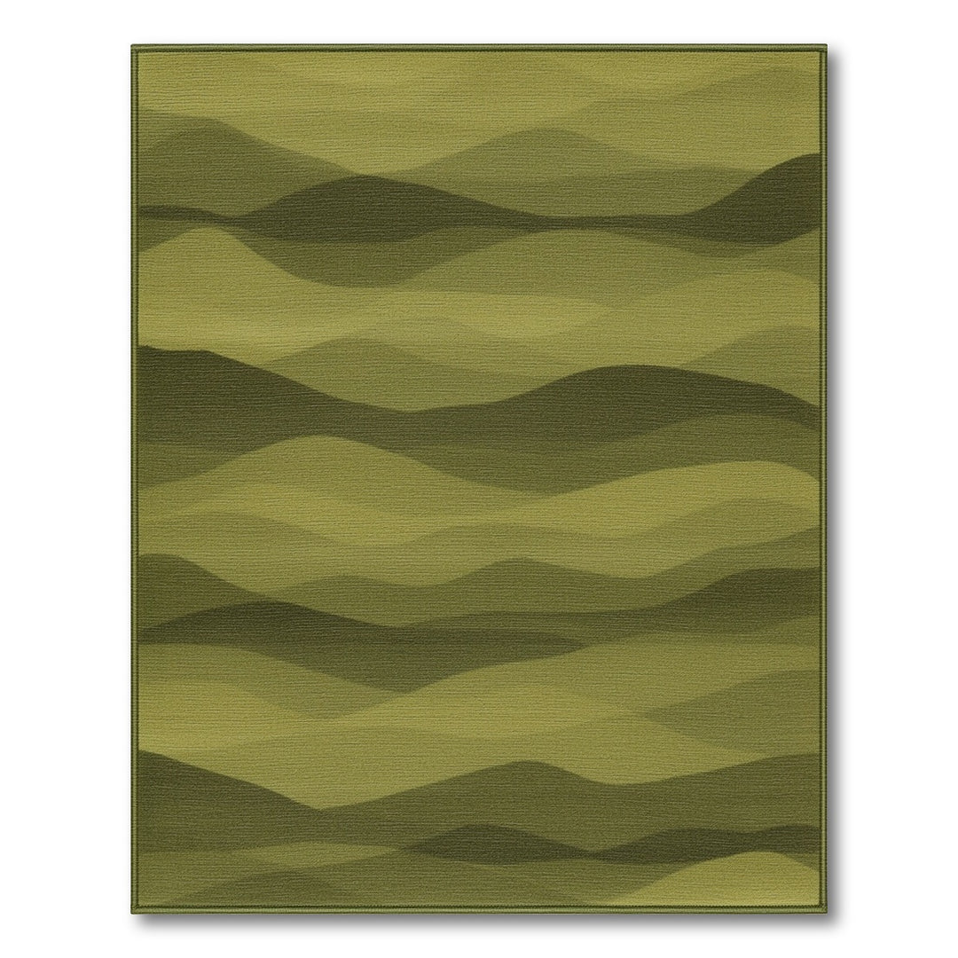Green Layered Waves Abstract Area Rug