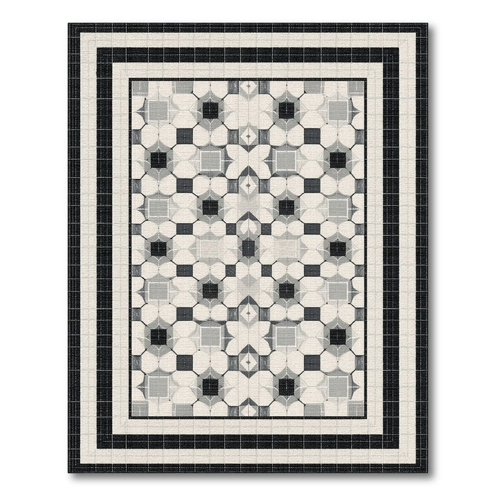 Black and White Black White Geometric Octagon Area Rug