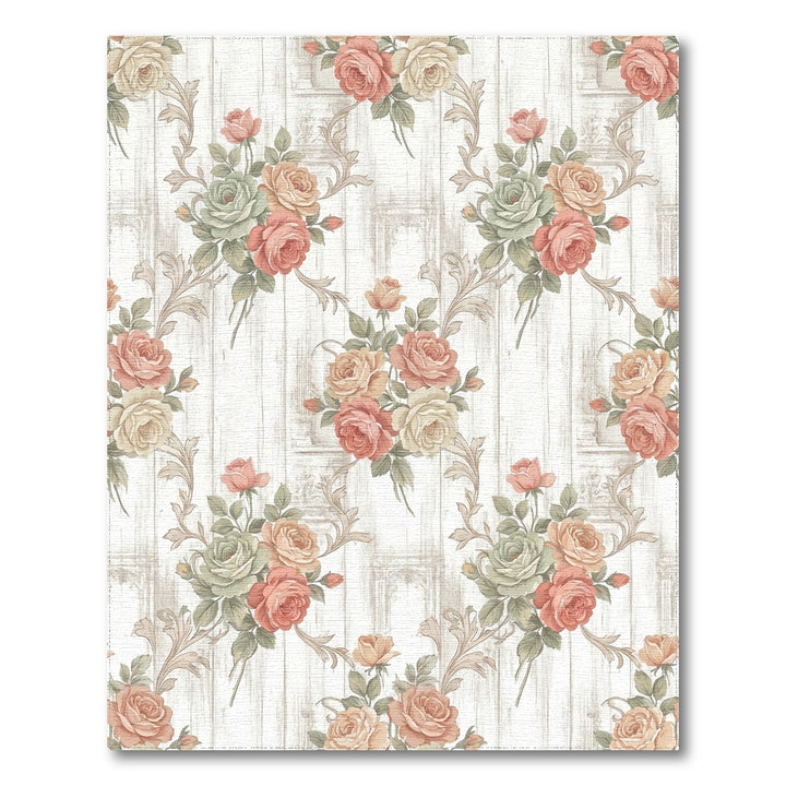 Vintage Rose Floral Wood Grain Arrangement Rug