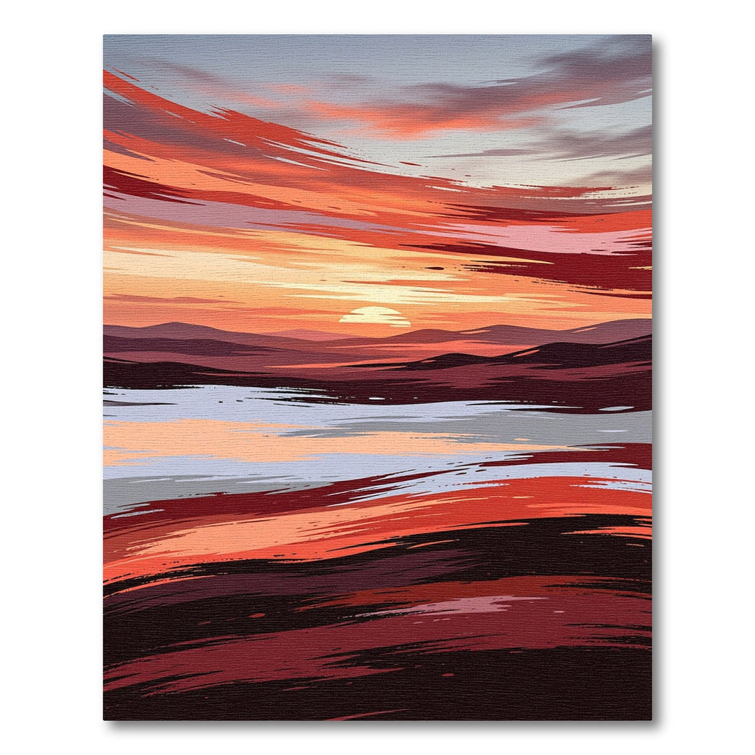 Crimson Sunset Brushstroke Horizon Rug