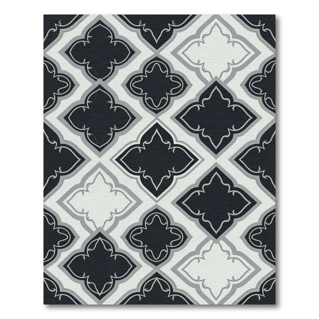 Victorian Quatrefoil Black Gray Rug