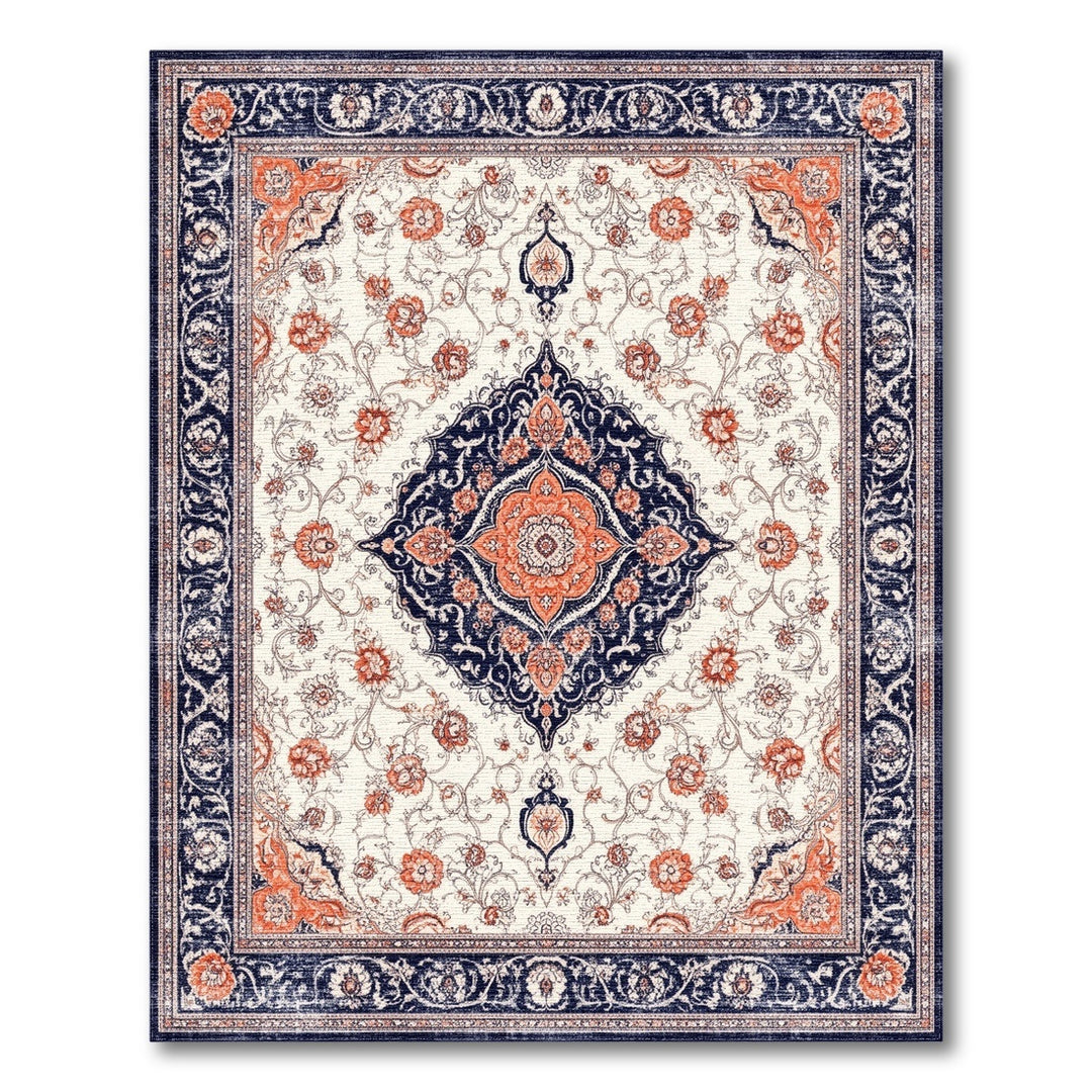 Navy Blue Floral Persian Area Rug