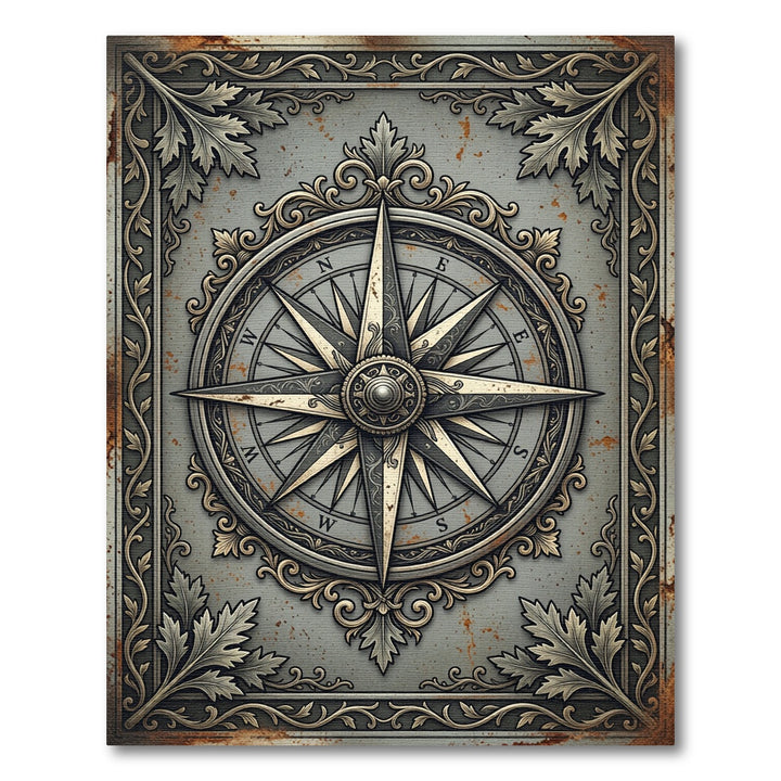 Vintage Golden Compass Nautical Rug