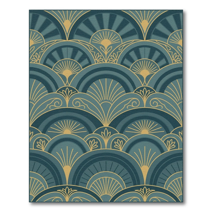 Art Deco Teal Gold Sunburst Waves Rug