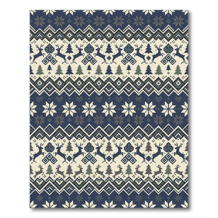 Nordic Reindeer Snowflake Geometric Stripes Rug