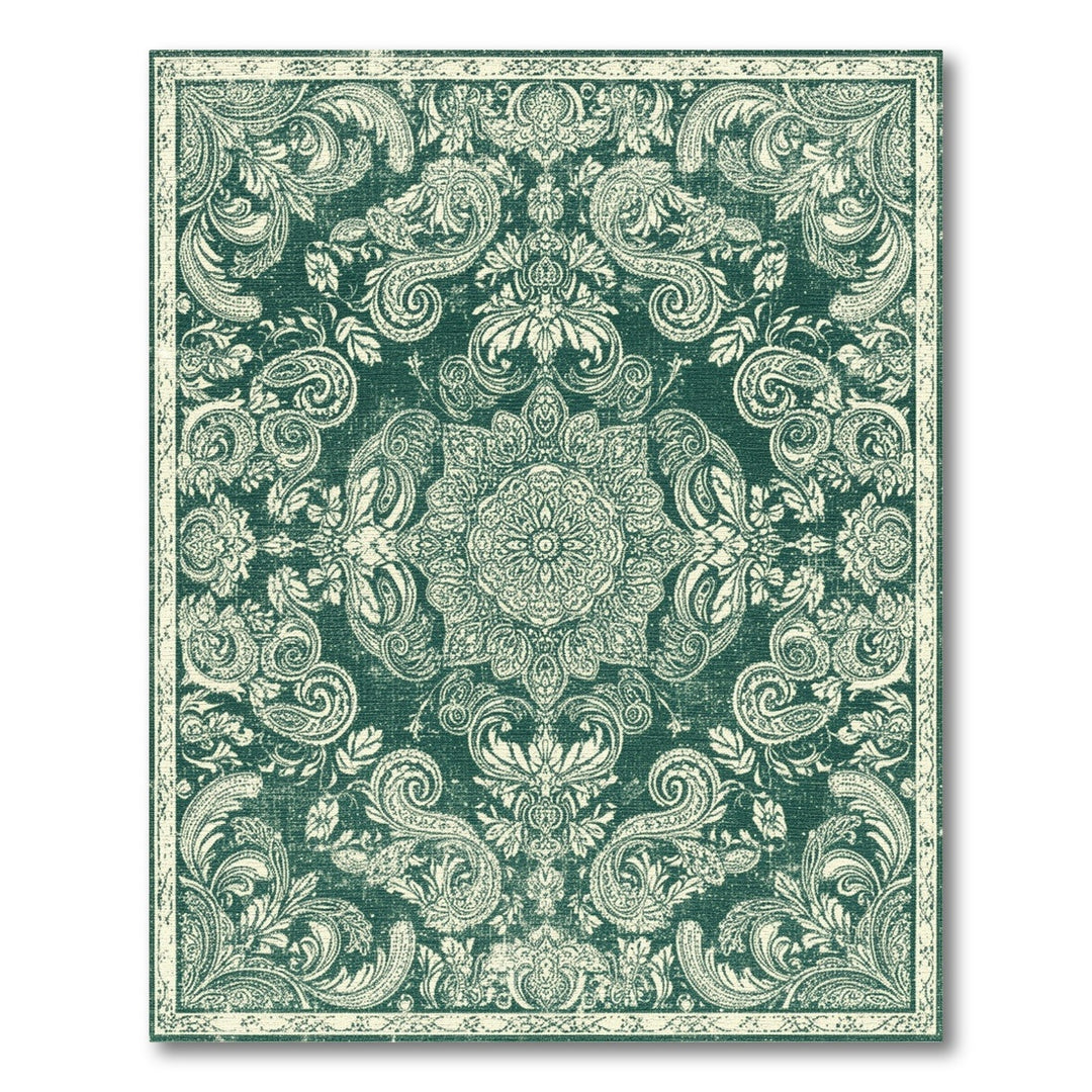 Green Floral Vintage Area Rug