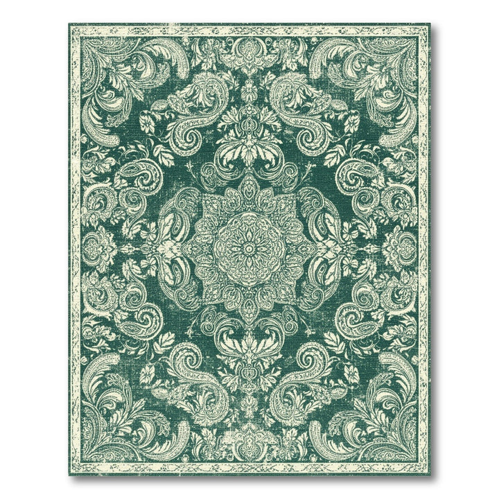 Green Floral Vintage Area Rug