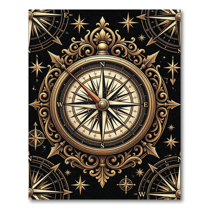 Ornate Gold Compass Nautical Rug