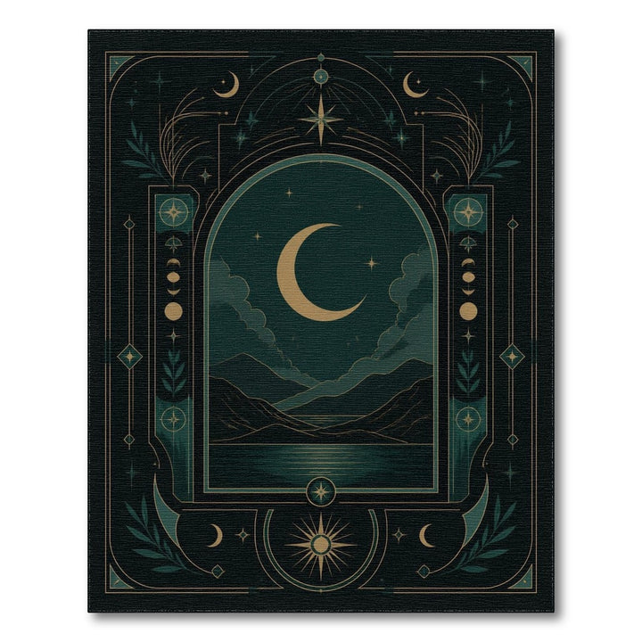 Crescent Moon Teal Boho Area Rug