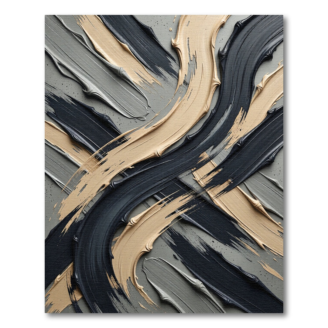 Textured Tan Black Gray Brush Strokes Rug
