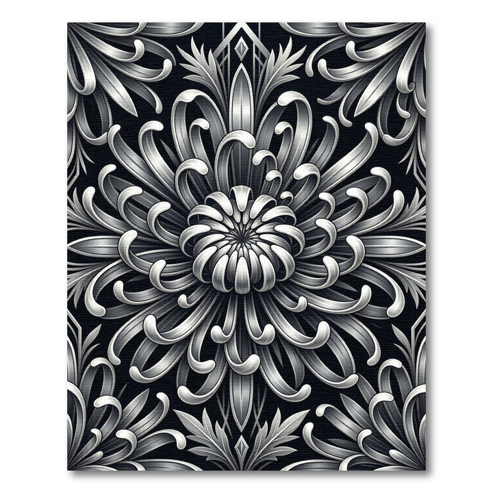 Art Deco Silver Floral Chrysanthemum Rug