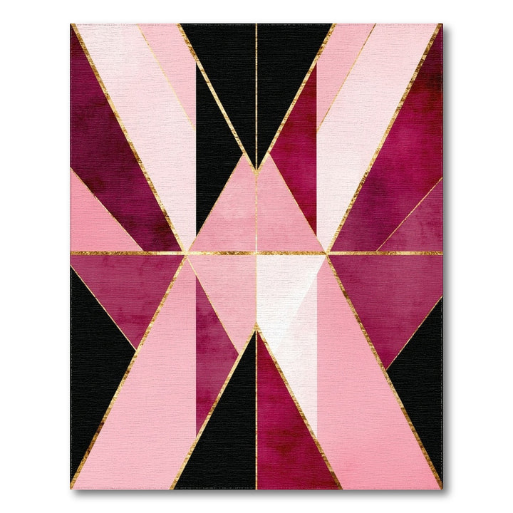 Geometric Modern Pink Geometric Area Rug with Gold Accents