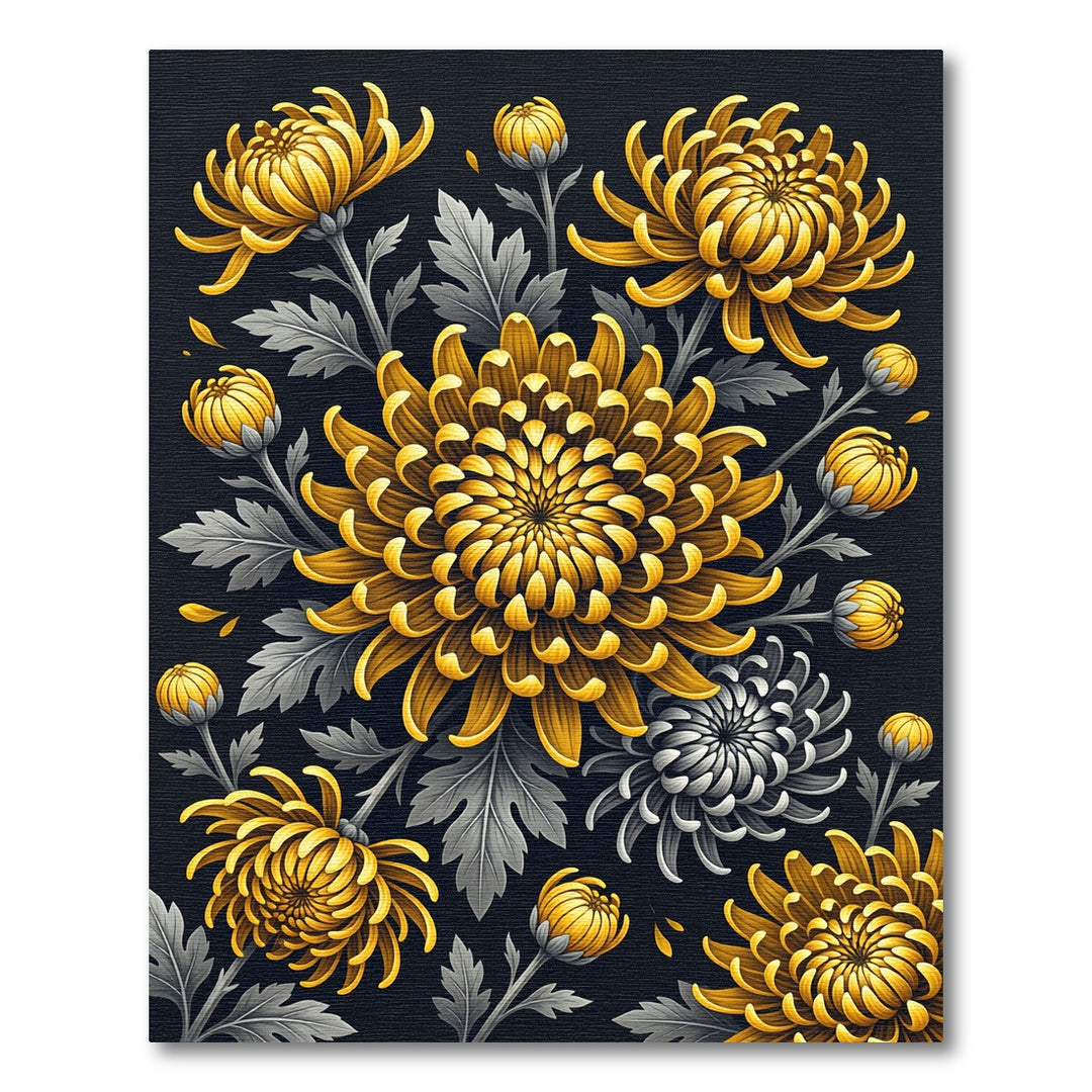 Golden Chrysanthemum Floral Art Rug