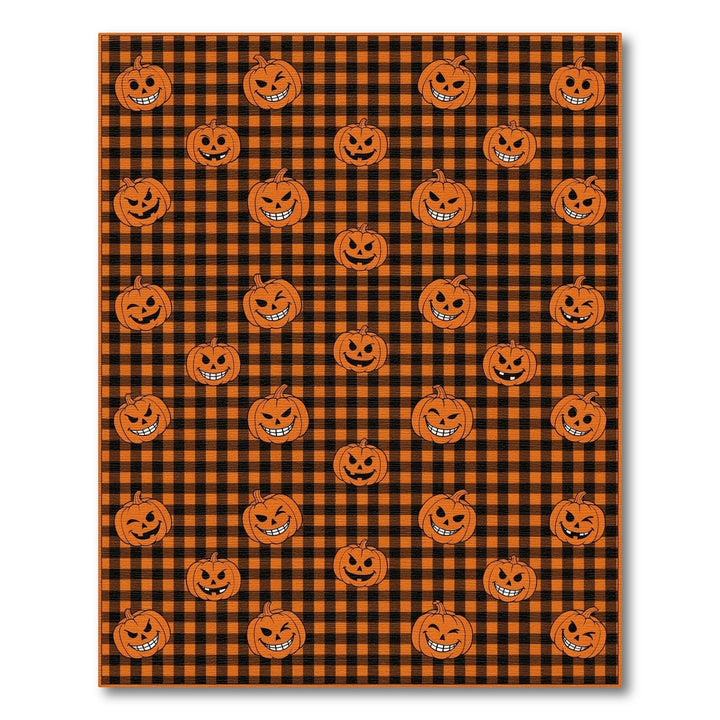 Kids Cartoon Orange Pumpkin Checkered Area Rug