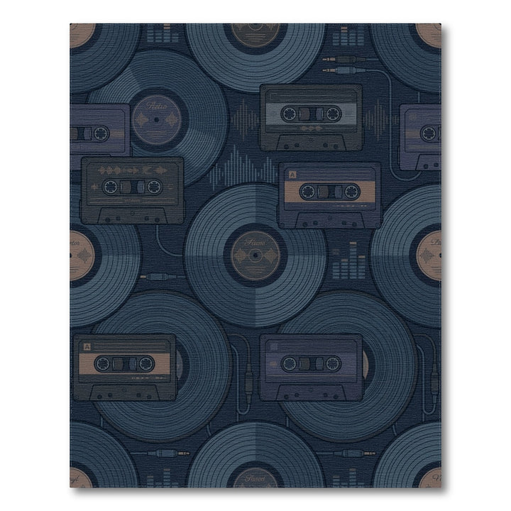 Vintage Vinyl Cassette Tape Collage Rug